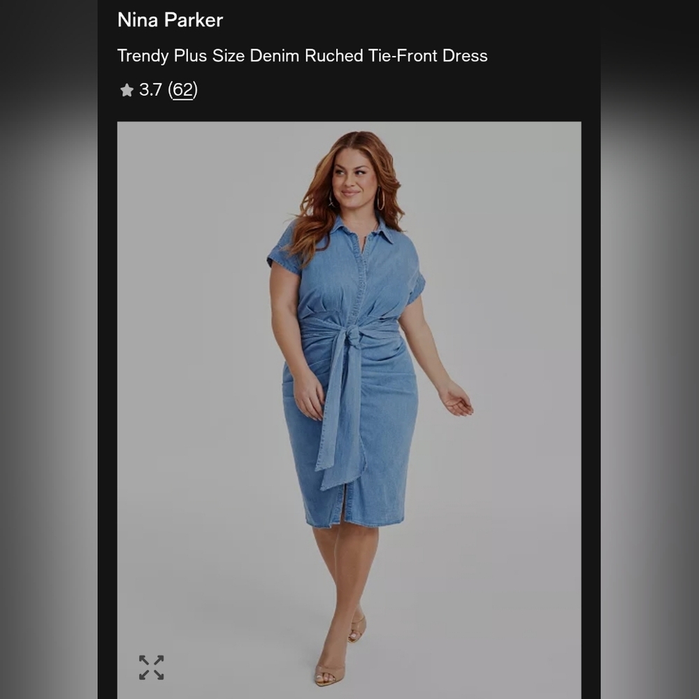 Nina Parker Plus-Size Light Blue Denim Ruched Tie-Front Midi Dress